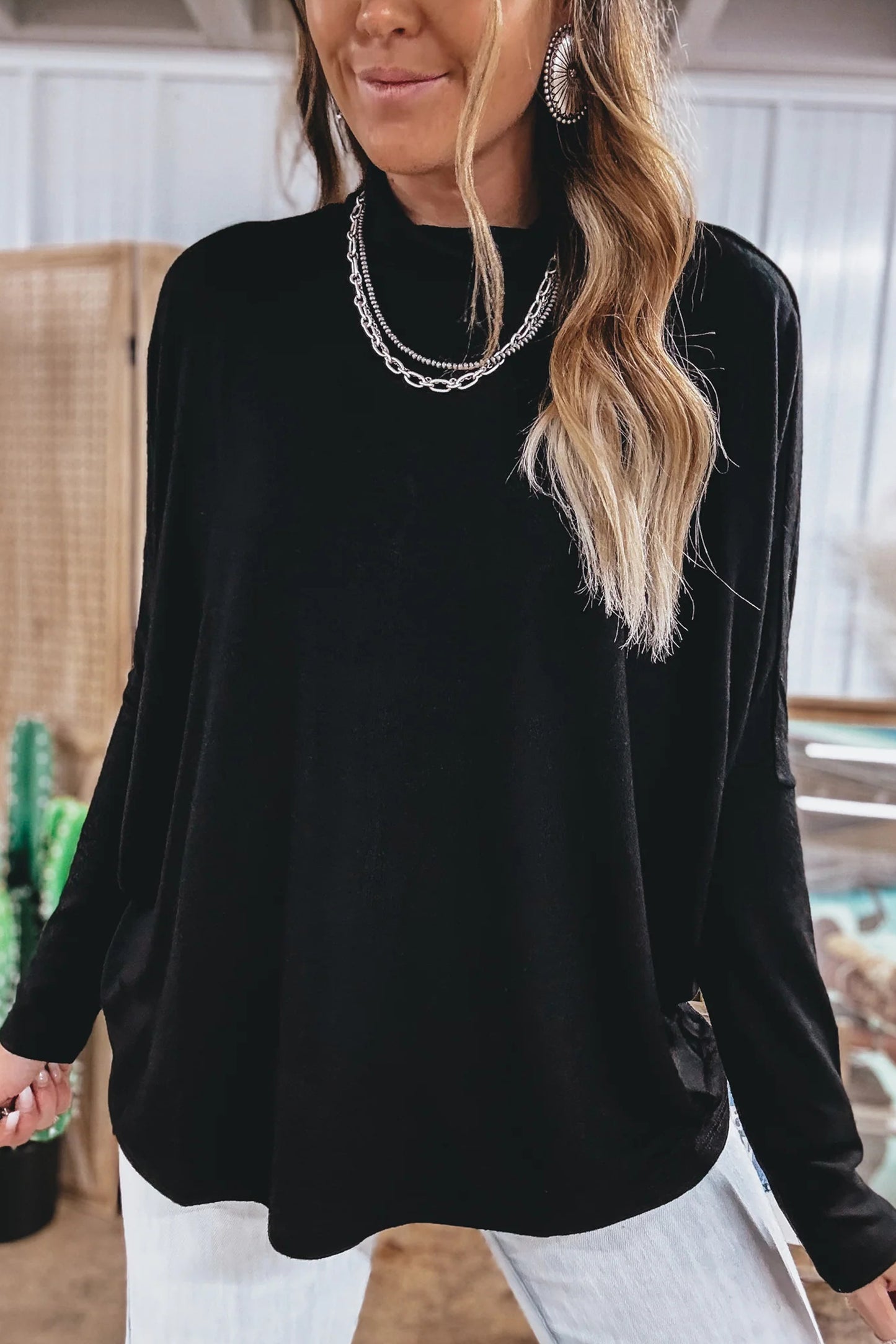 Black High Neck Long Sleeve Top