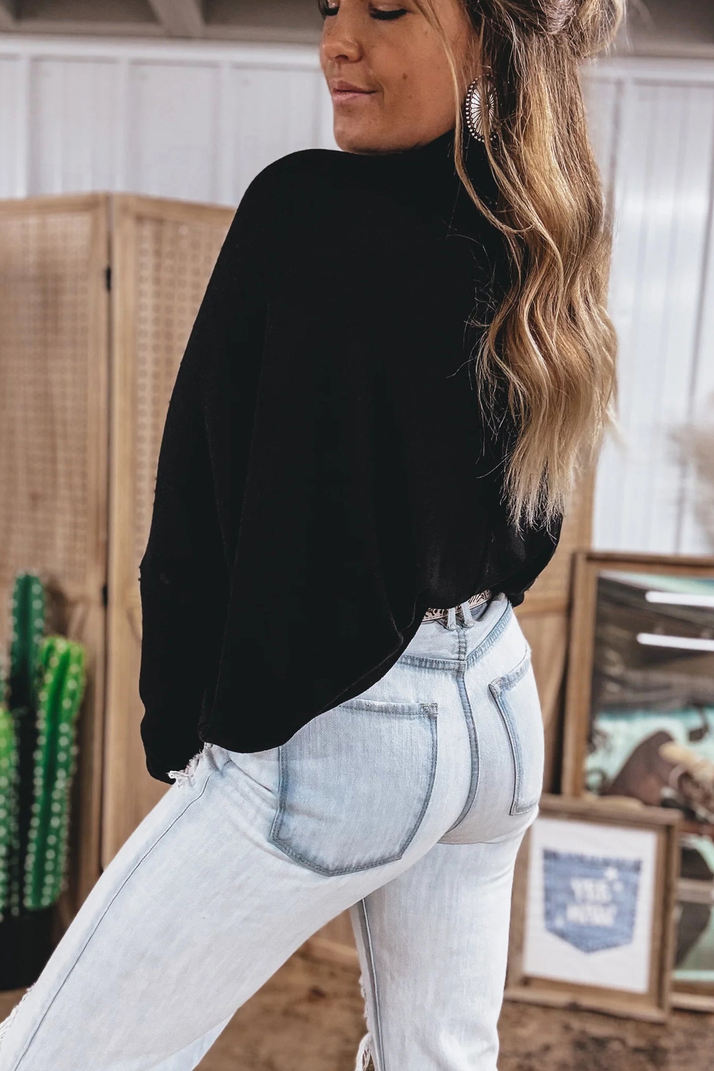 Black High Neck Long Sleeve Top