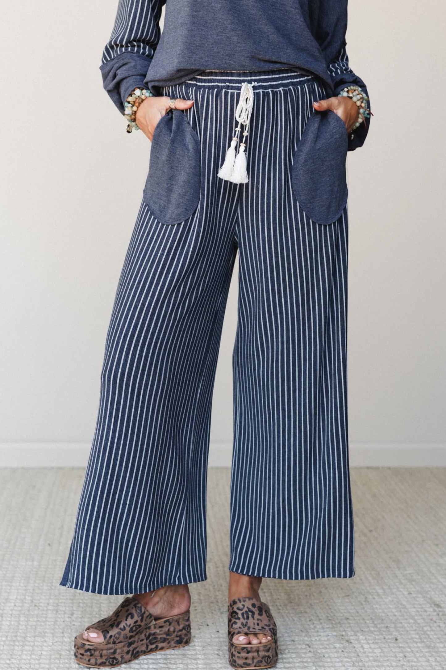 Fushia Raw Seam Patchwork Long Sleeve Top Pocket Casual Pants 2pcs Set