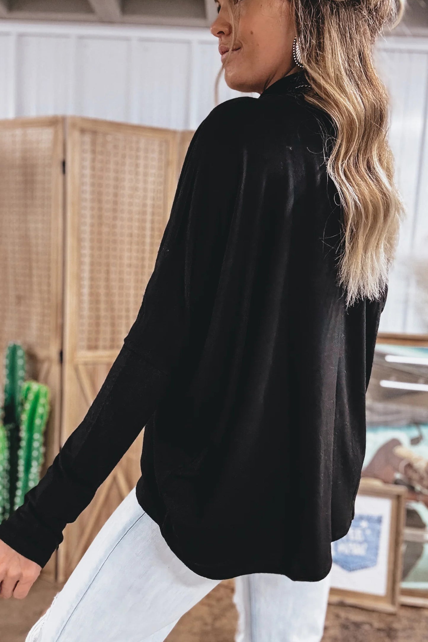 Black High Neck Long Sleeve Top