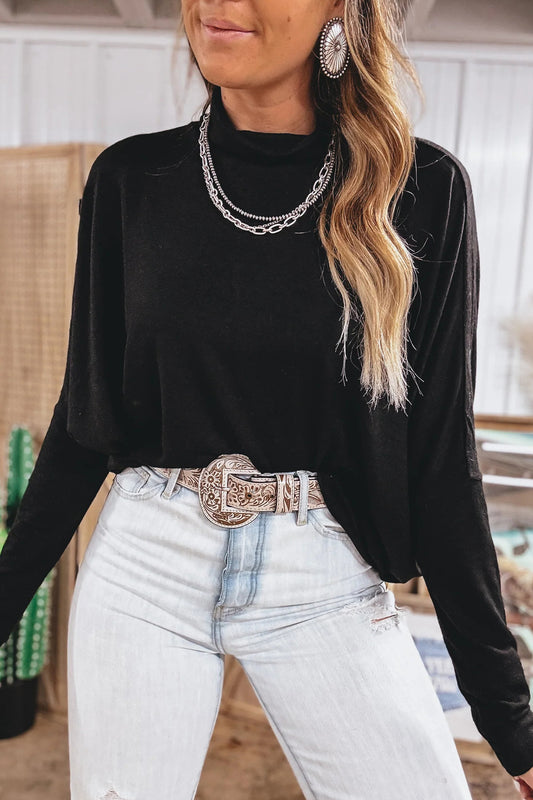 Black High Neck Long Sleeve Top